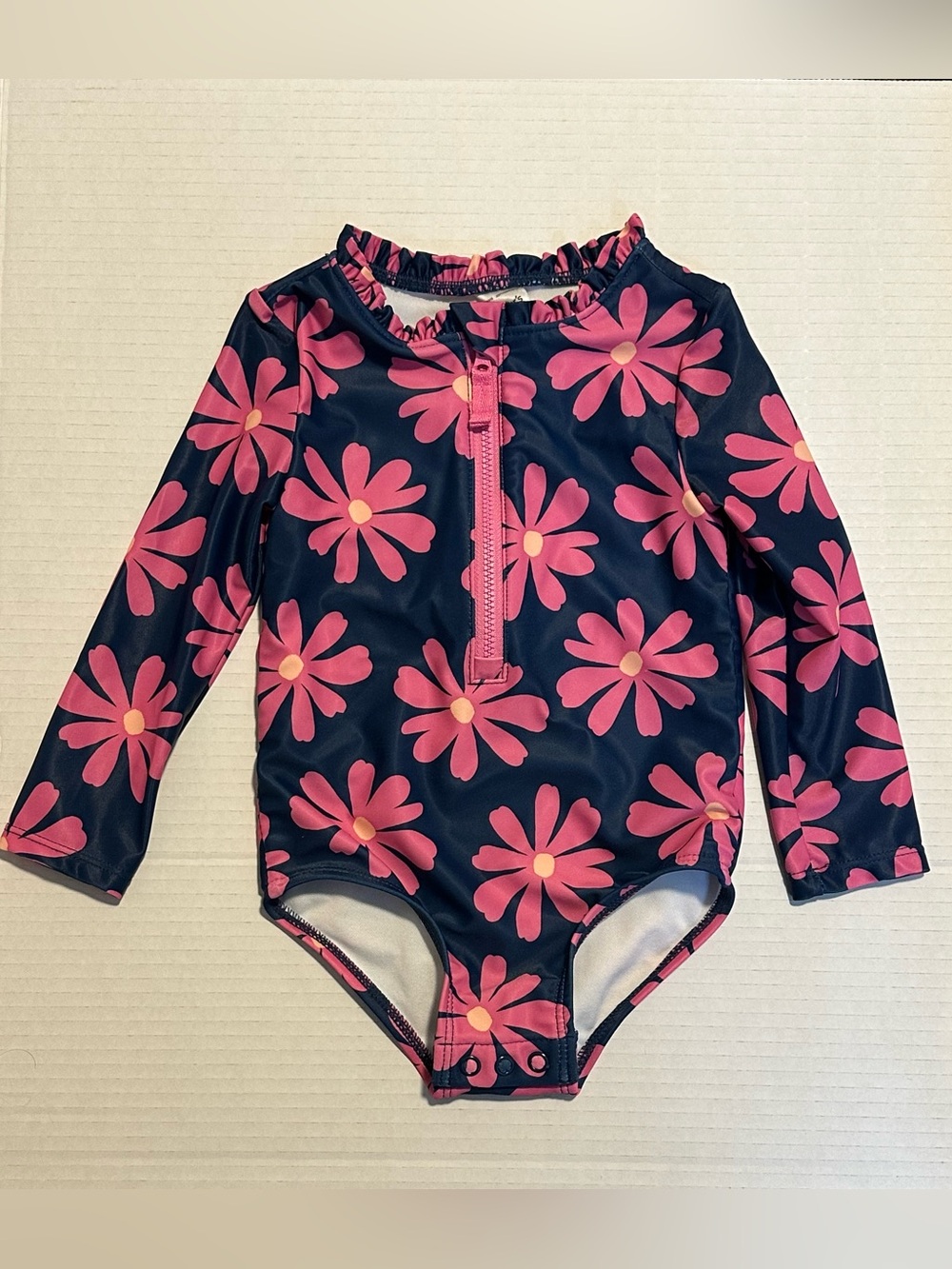 Carter’s Baby Girl Long Sleeve Rashguard One Piece Swim Navy Blue Pink Floral